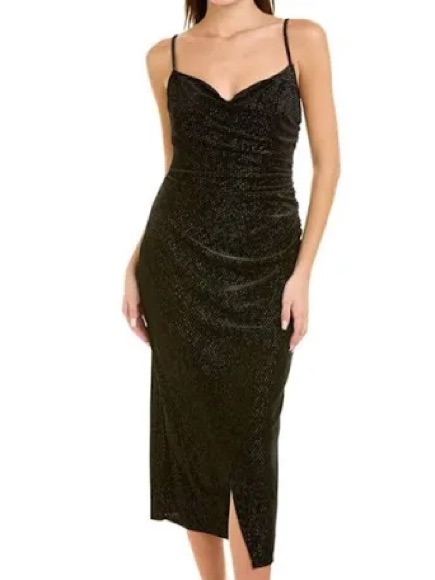 Black Velvet And Silver Metallic Lurex Slip Style Dress